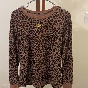 Nike Brown Leopard Print Long Sleeve Top